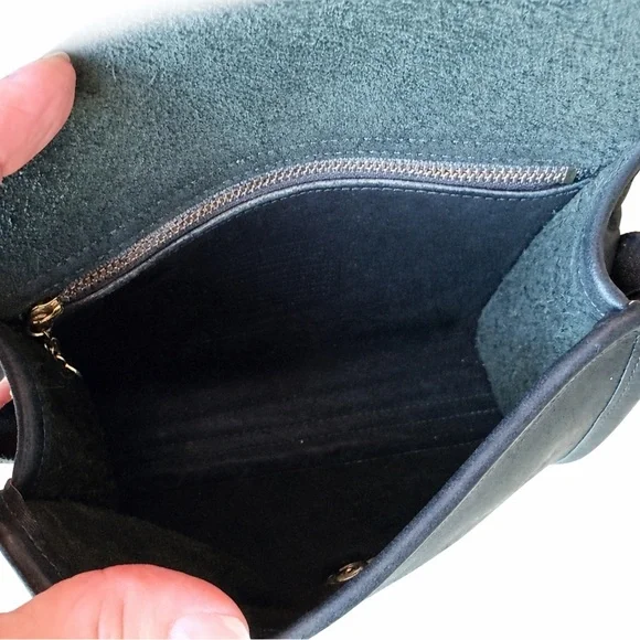 Vintage 90s Coach Chrystie Deepest Forest Green Leather Crossbody Bag Rare Color - Picture 10 of 16